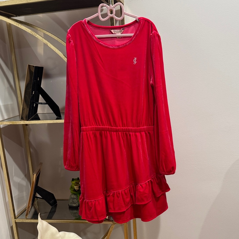 Juicy Couture Girls' Bright Red Velvet Ruffle Dress size 12-14